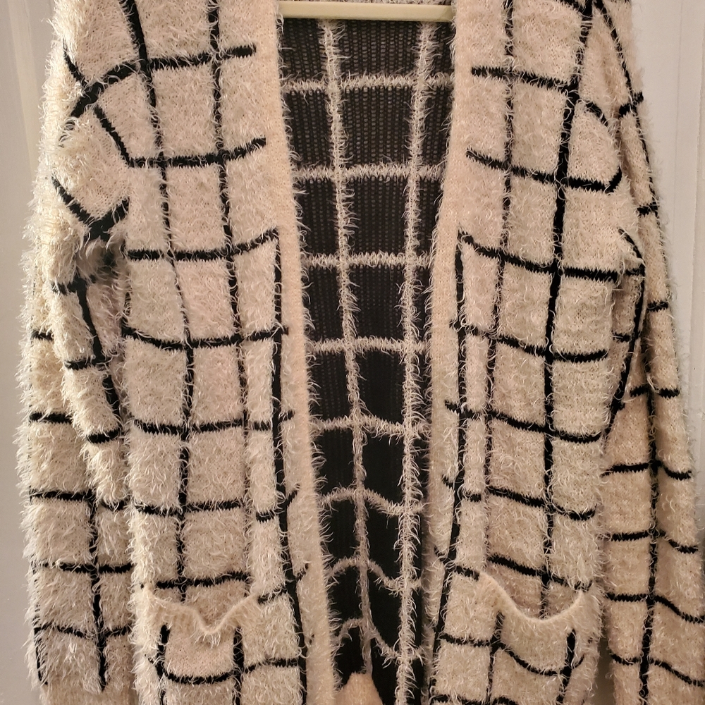 Black & Cream fuzzy soft Cardigan